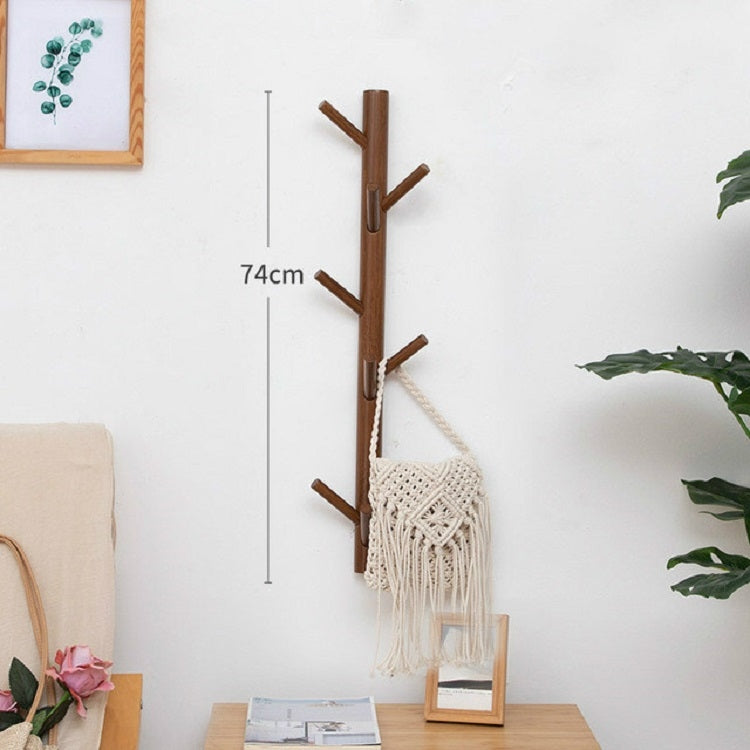 Bamboo Wood Wall Hanger Hook Coat Stand Clothes Hanger Stand Wall Hanging Bracket, Style:3 Hooks(White color)