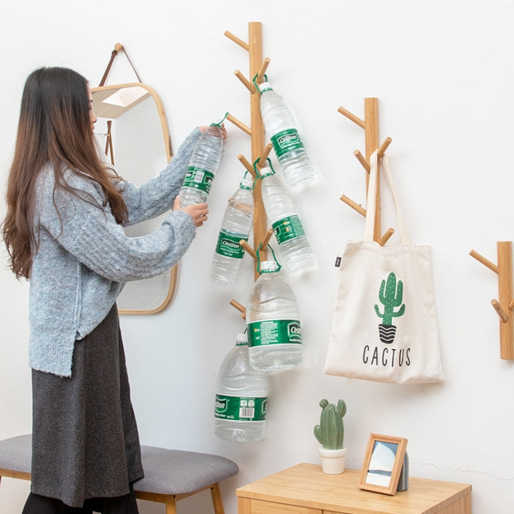 Bamboo Wood Wall Hanger Hook Coat Stand Clothes Hanger Stand Wall Hanging Bracket, Style:8 Hooks(Natural Color)