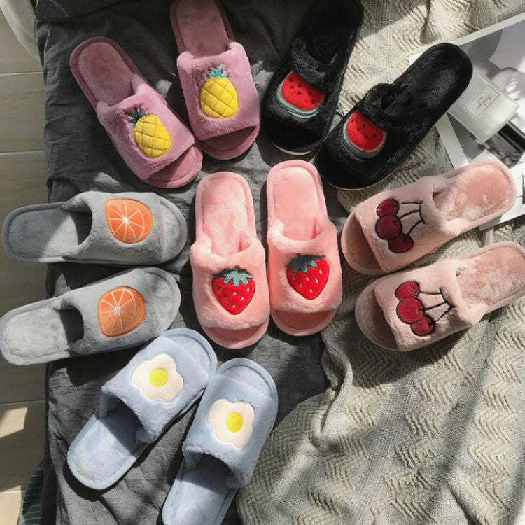 Home Indoor Flat Bottom Cute Fruit Plush Slippers, Shoe size:40-41