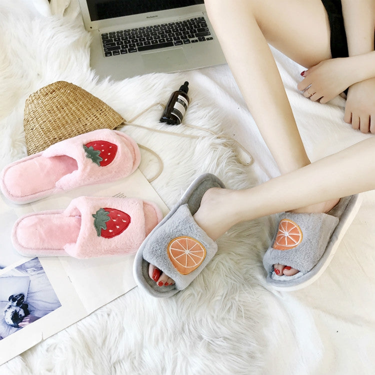 Home Indoor Flat Bottom Cute Fruit Plush Slippers, Shoe size:40-41