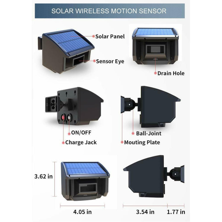 IP65 Waterproof Dustproof Outdoor Motion Sensor Solar Alarm Detection(Black)