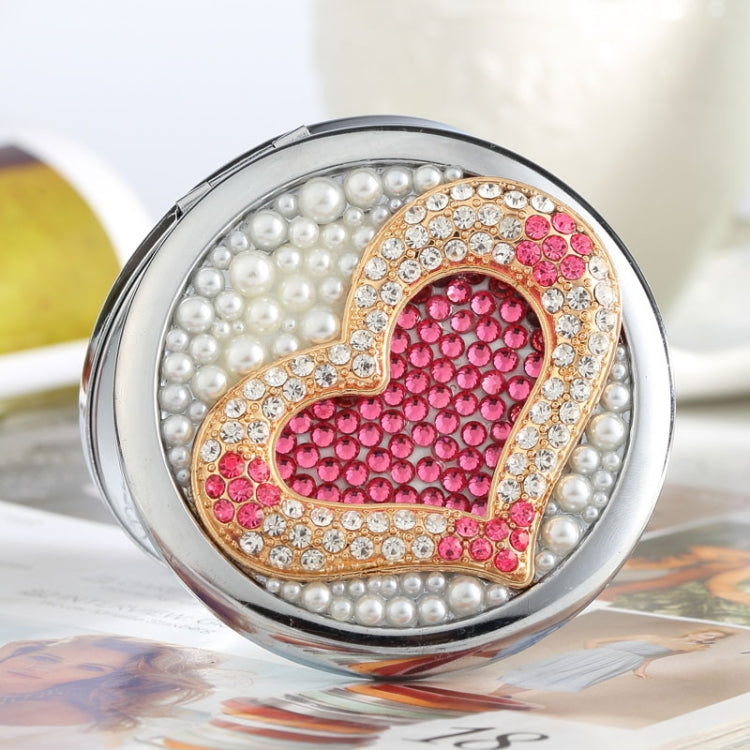 Handmade DIY Diamond Folding Mini Double Sided Makeup Mirror Love Shape