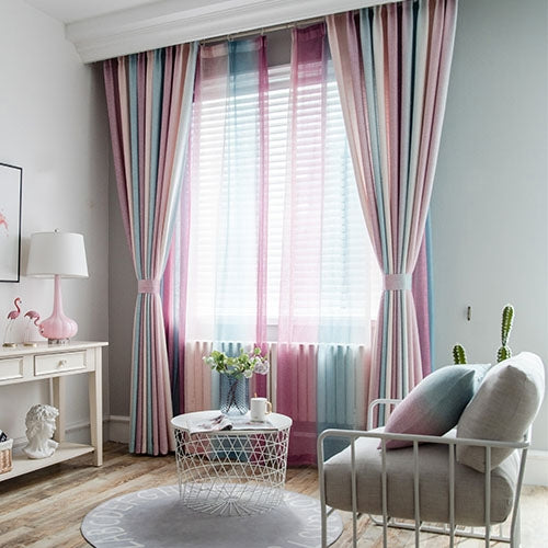 Modern Colorful Striped Curtains for Living Room Bedroom Blackout Printed Curtain and Tulle Drape Curtains Size: 3*2.7m Hook Top(Purple)