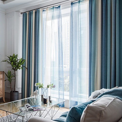 Modern Colorful Striped Curtains for Living Room Bedroom Blackout Printed Curtain and Tulle Drape Curtains Size: 4*2.7m Hook Top(Blue)