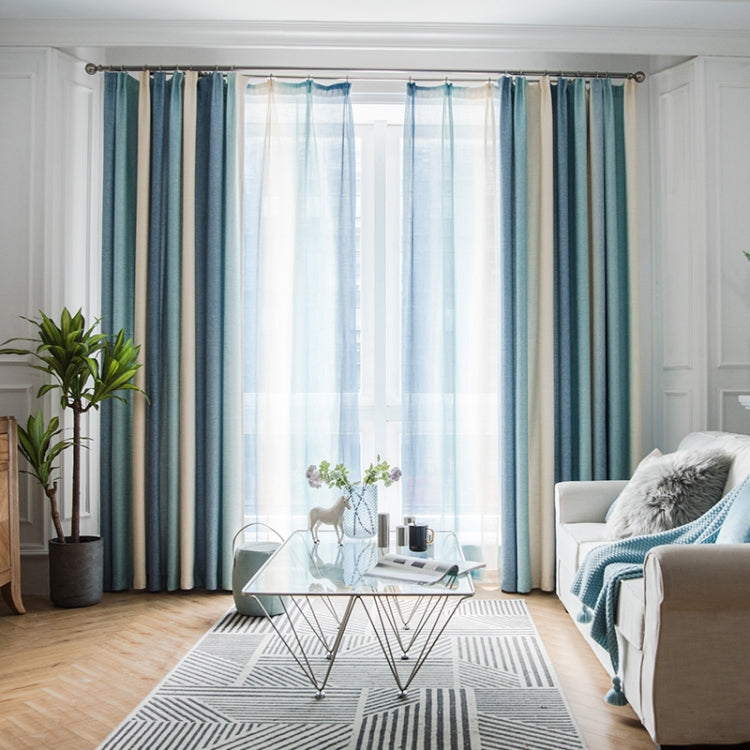 Modern Colorful Striped Curtains for Living Room Bedroom Blackout Printed Curtain and Tulle Drape Curtains Size: 4*2.7m Hook Top(Blue)