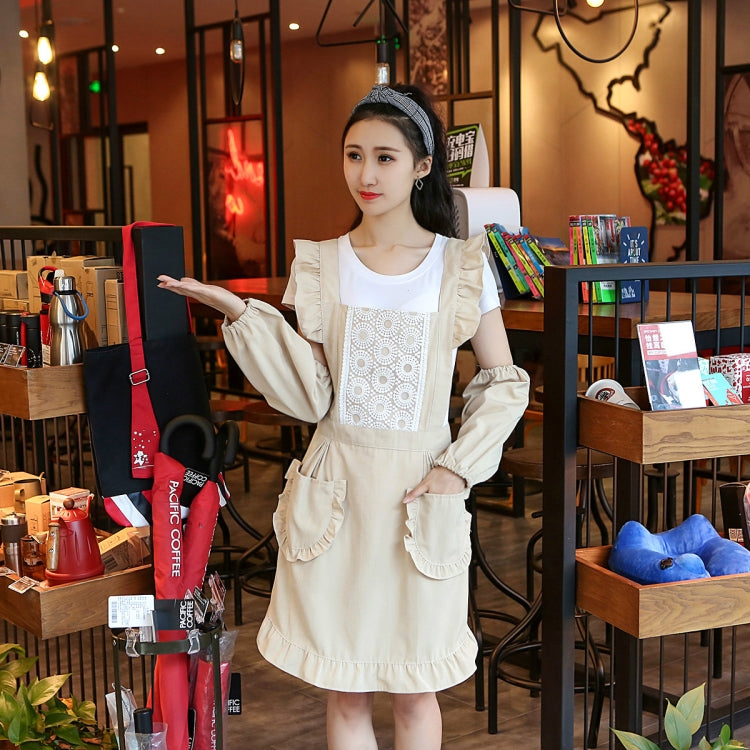 2 PCS Princess Apron Kitchen Women Work Clothes Coffee Shop Apron, Specification:Apron + Sleeve