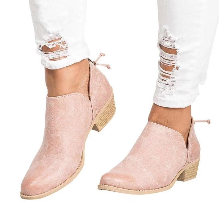 Autumn And Winter Pointed Low-Heeled Boots Women Low Tube Boots, Shoe Size:35