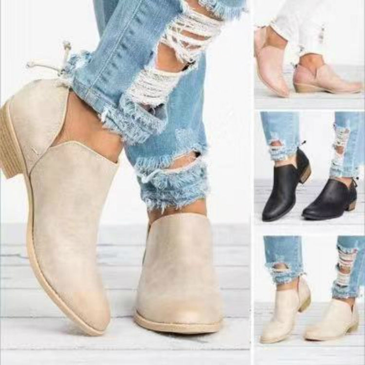 Autumn And Winter Pointed Low-Heeled Boots Women Low Tube Boots, Shoe Size:35