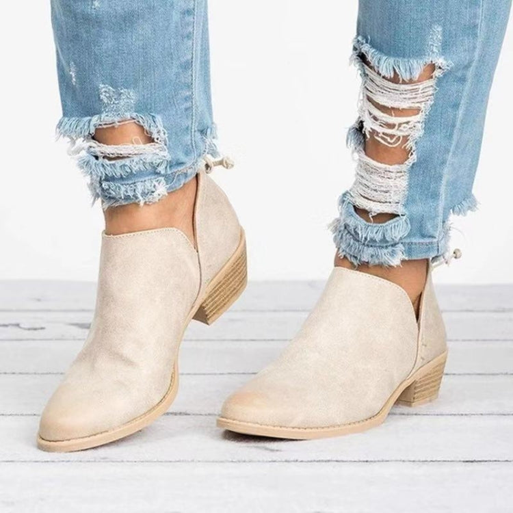 Autumn And Winter Pointed Low-Heeled Boots Women Low Tube Boots, Shoe Size:35