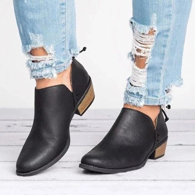Autumn And Winter Pointed Low-Heeled Boots Women Low Tube Boots, Shoe Size:35