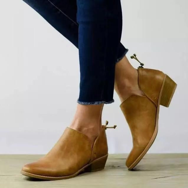 Autumn And Winter Pointed Low-Heeled Boots Women Low Tube Boots, Shoe Size:35