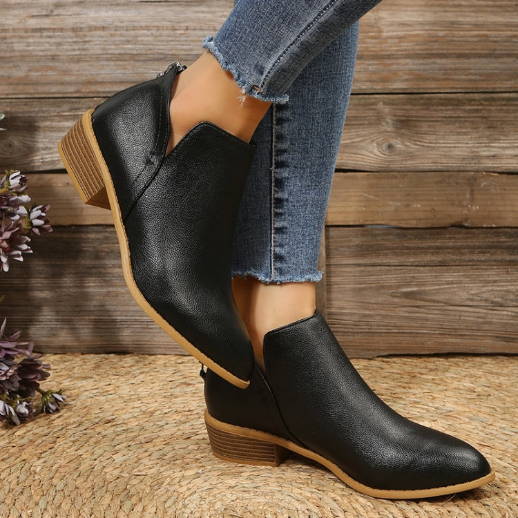 Autumn And Winter Pointed Low-Heeled Boots Women Low Tube Boots, Shoe Size:36