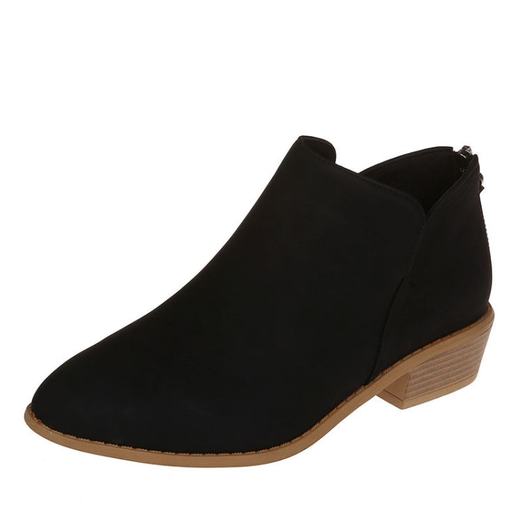 Autumn And Winter Pointed Low-Heeled Boots Women Low Tube Boots, Shoe Size:36