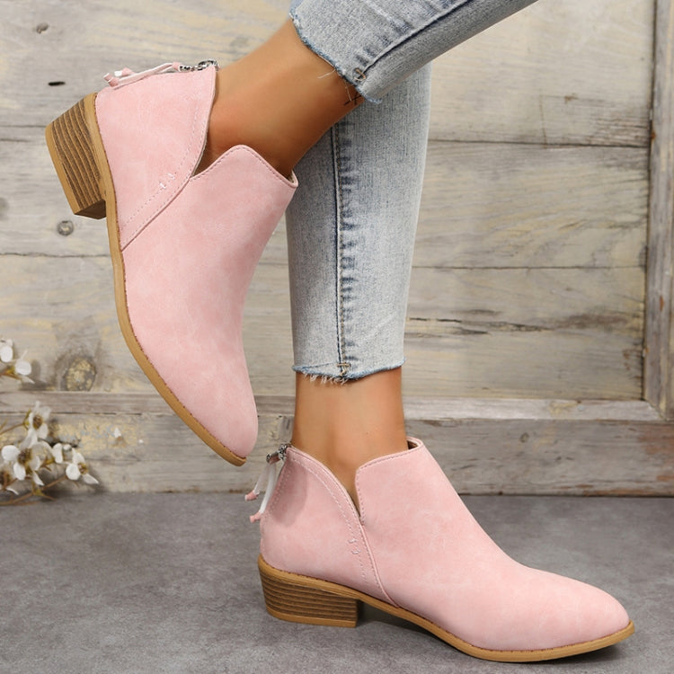 Autumn And Winter Pointed Low-Heeled Boots Women Low Tube Boots, Shoe Size:36