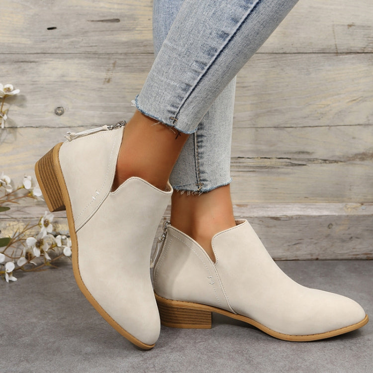 Autumn And Winter Pointed Low-Heeled Boots Women Low Tube Boots, Shoe Size:36