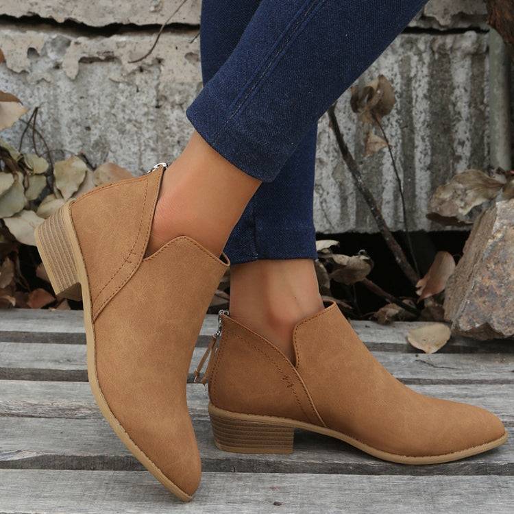 Autumn And Winter Pointed Low-Heeled Boots Women Low Tube Boots, Shoe Size:41