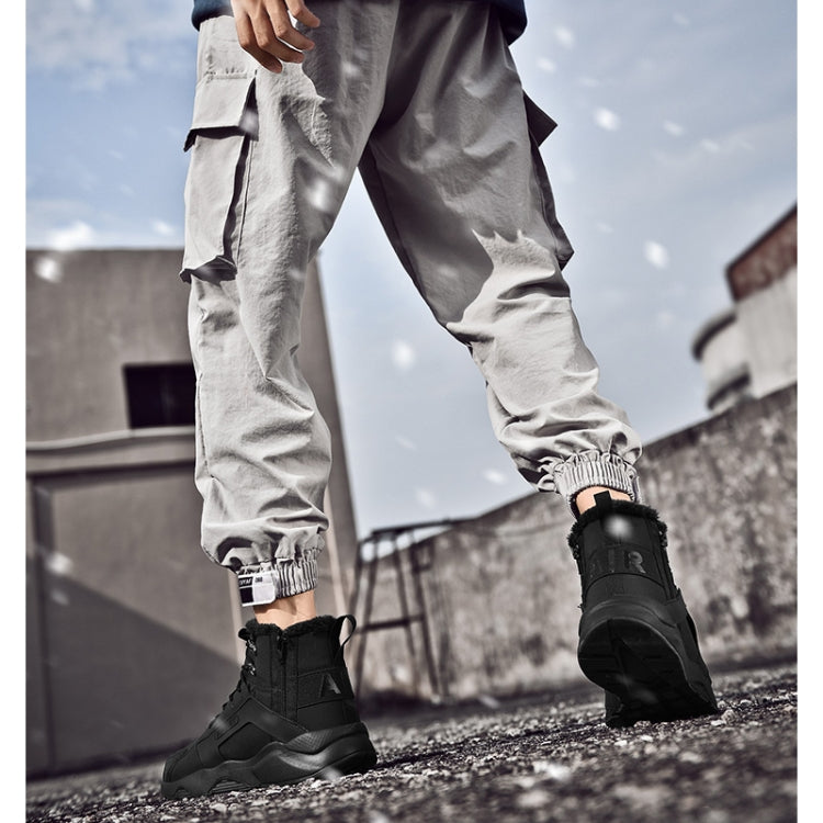 Winter Leather Cotton Shoes Velvet Boots Trendy Warm British Style Men Shoes, Shoe Size:41(Black)