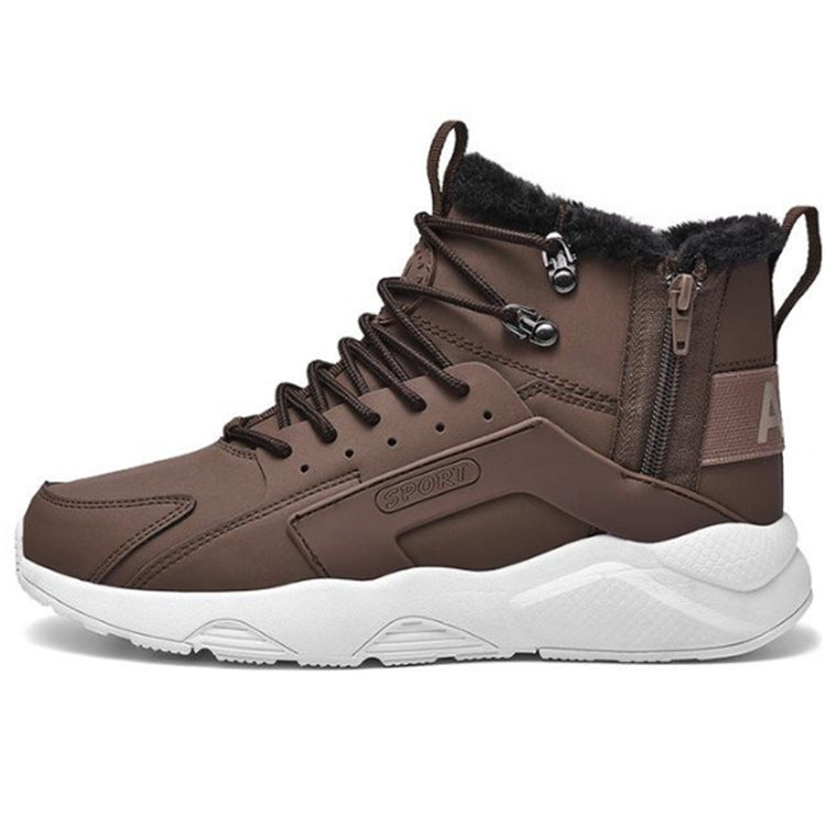 Winter Leather Cotton Shoes Velvet Boots Trendy Warm British Style Men Shoes, Shoe Size:43(Brown)