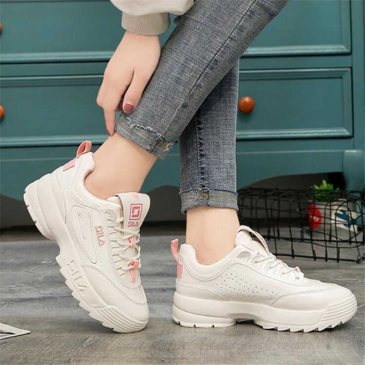 Women Old Shoes Thick Bottom Increased Wild Sports White Shoes, Shoe Size:35