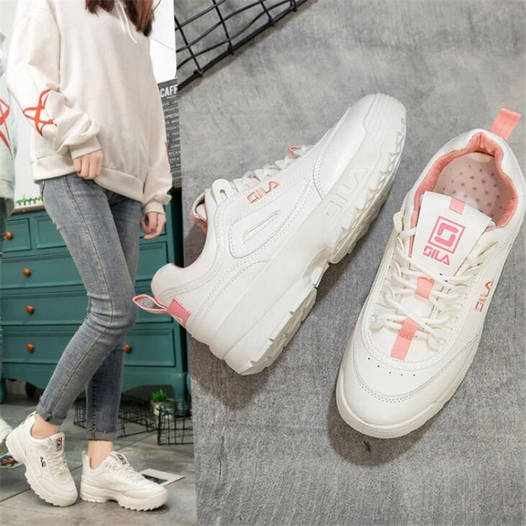Women Old Shoes Thick Bottom Increased Wild Sports White Shoes, Shoe Size:37
