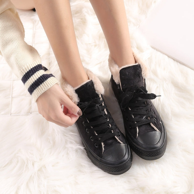 Solid Color Plus Velvet High-Top Canvas Cotton Shoes, Shoe Size:35