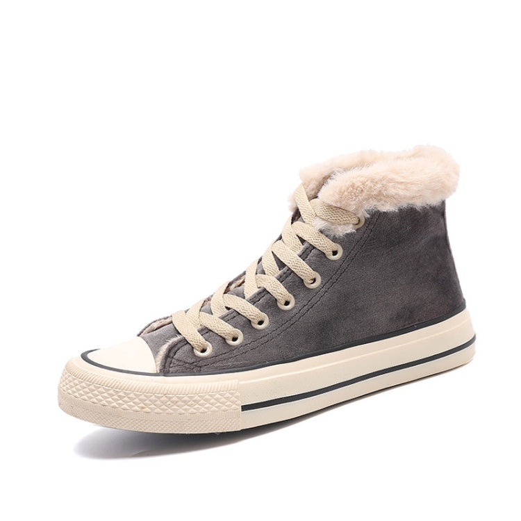 Solid Color Plus Velvet High-Top Canvas Cotton Shoes, Shoe Size:36
