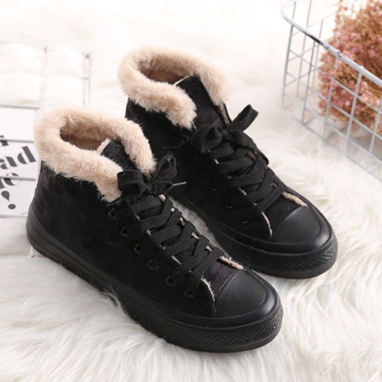 Solid Color Plus Velvet High-Top Canvas Cotton Shoes, Shoe Size:36