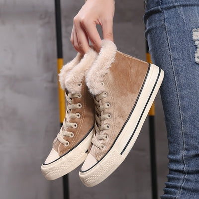 Solid Color Plus Velvet High-Top Canvas Cotton Shoes, Shoe Size:36