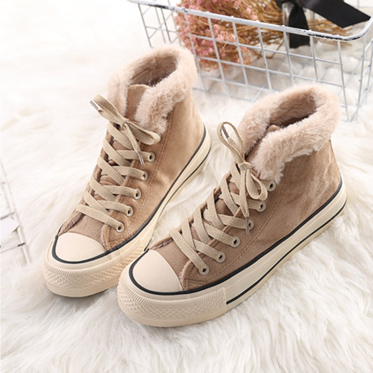 Solid Color Plus Velvet High-Top Canvas Cotton Shoes, Shoe Size:36
