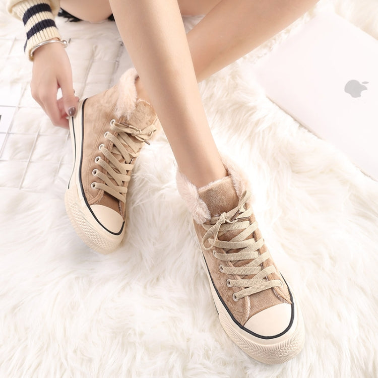 Solid Color Plus Velvet High-Top Canvas Cotton Shoes, Shoe Size:36