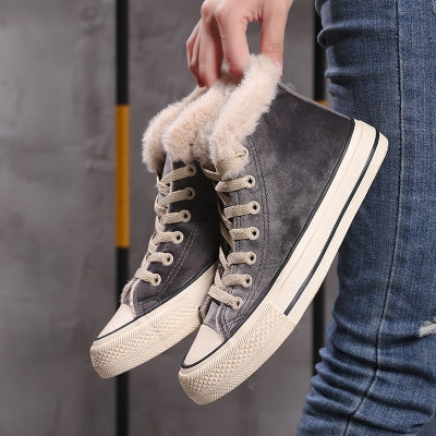 Solid Color Plus Velvet High-Top Canvas Cotton Shoes, Shoe Size:37