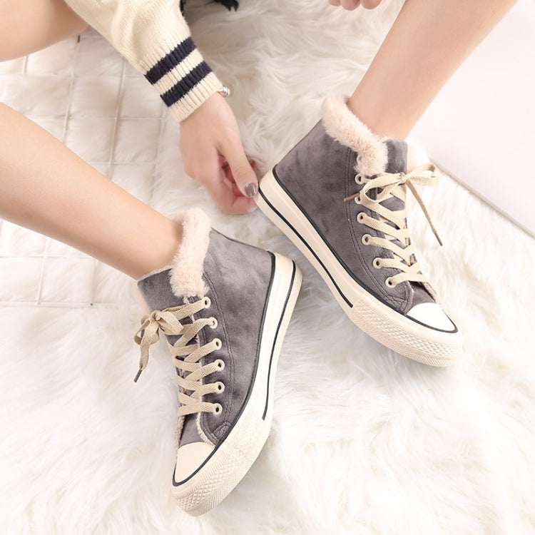 Solid Color Plus Velvet High-Top Canvas Cotton Shoes, Shoe Size:37