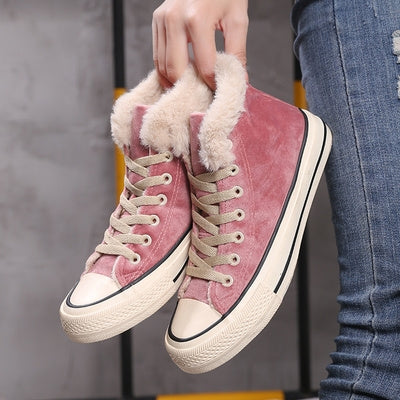 Solid Color Plus Velvet High-Top Canvas Cotton Shoes, Shoe Size:40