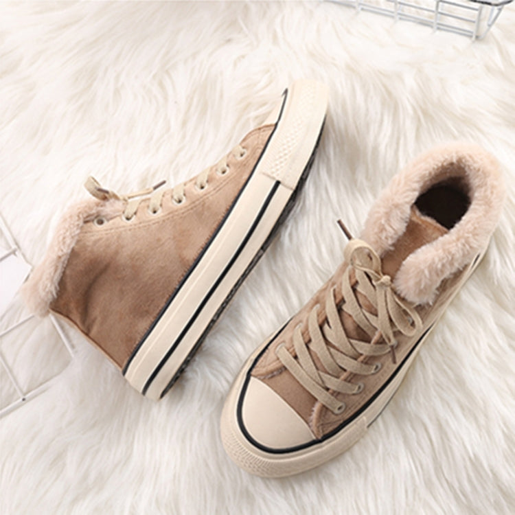 Solid Color Plus Velvet High-Top Canvas Cotton Shoes, Shoe Size:40