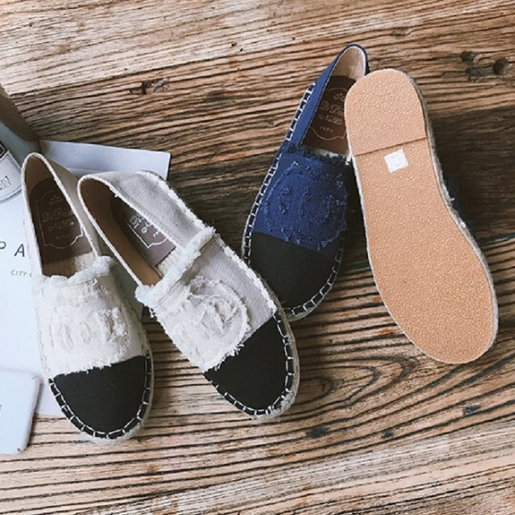 Flat Bottom Edging Straw Fisherman Shoes Lazy Shoes, Size:37