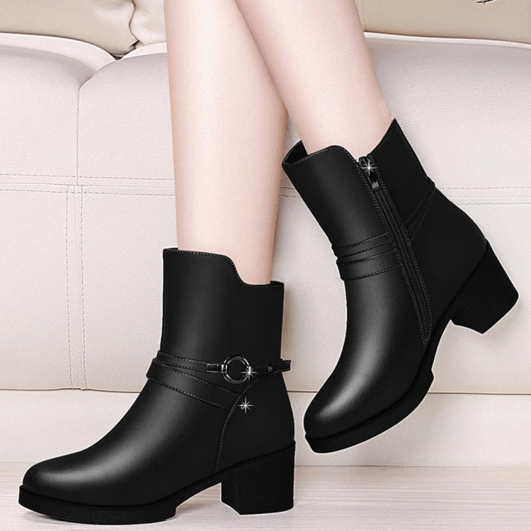 Round Head Boots with Thick Side Zipper Boots and Velvet Boots, Size:37