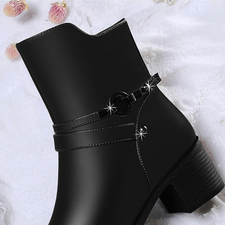 Round Head Boots with Thick Side Zipper Boots and Velvet Boots, Size:37