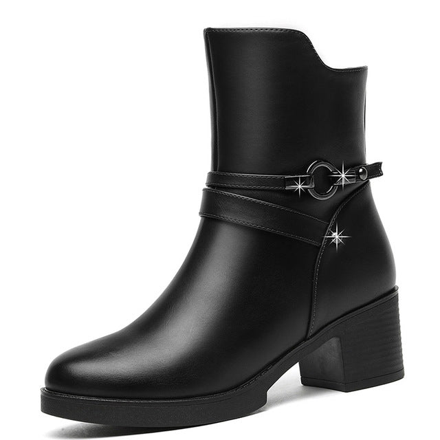 Round Head Boots with Thick Side Zipper Boots and Velvet Boots, Size:37