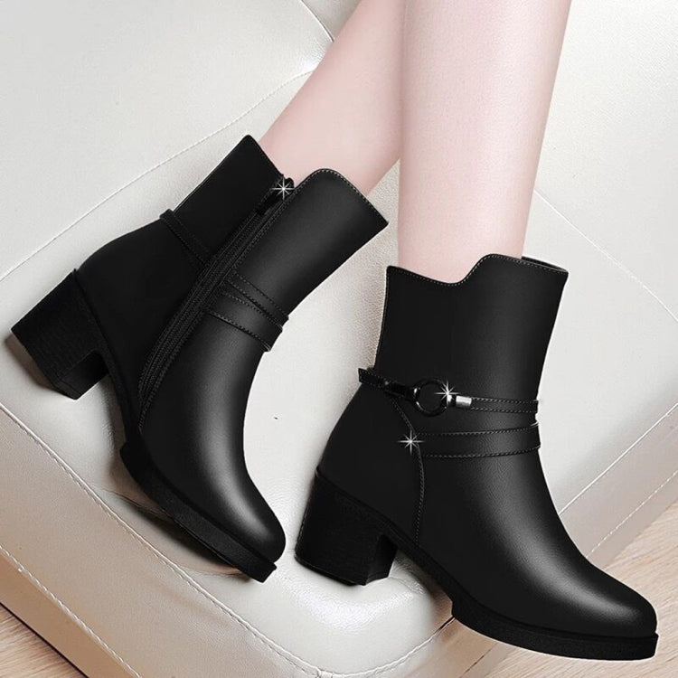 Round Head Boots with Thick Side Zipper Boots and Velvet Boots, Size:37