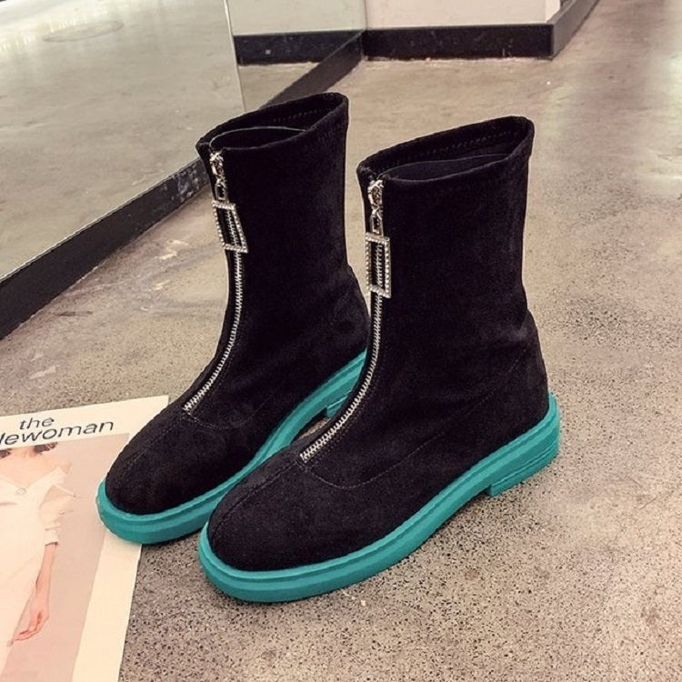 Suede Boots Middle Tube Zipper Candy Martin Boots, Size:37