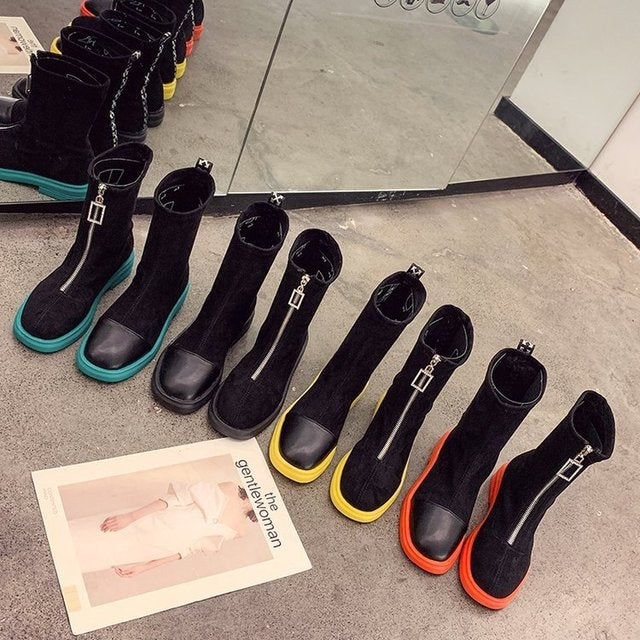 Suede Boots Middle Tube Zipper Candy Martin Boots, Size:37