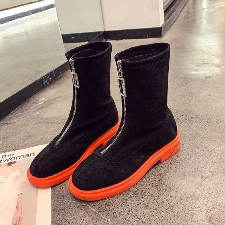 Suede Boots Middle Tube Zipper Candy Martin Boots, Size:37