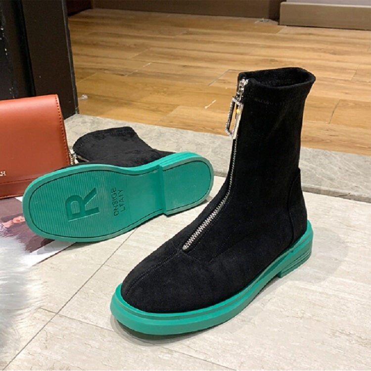 Suede Boots Middle Tube Zipper Candy Martin Boots, Size:37