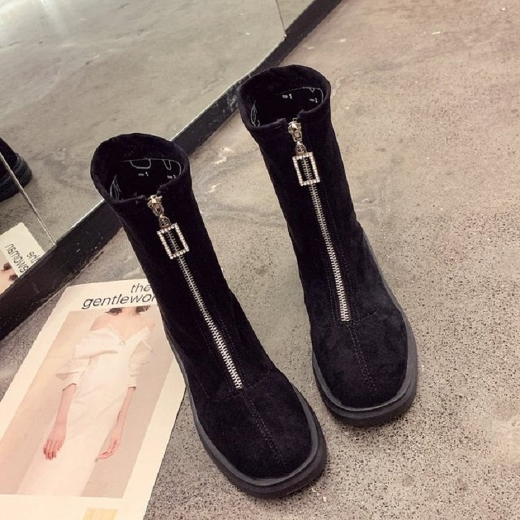 Suede Boots Middle Tube Zipper Candy Martin Boots, Size:39