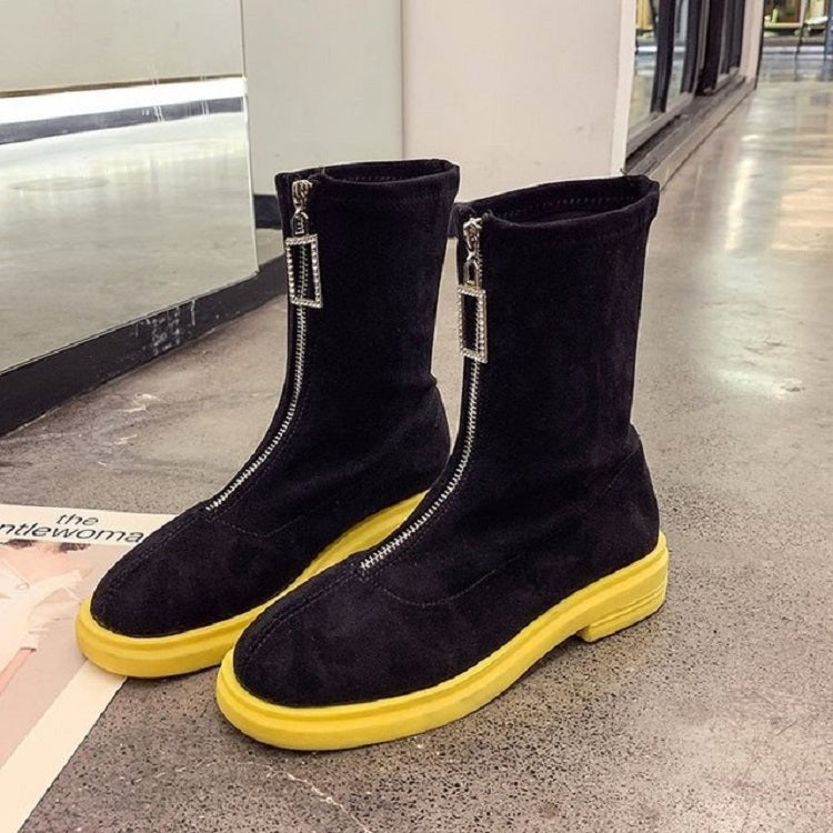 Suede Boots Middle Tube Zipper Candy Martin Boots, Size:39