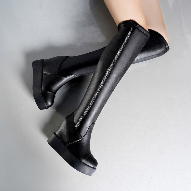 Faux Leather Zipper Style Long Boots High Heel, Size:36