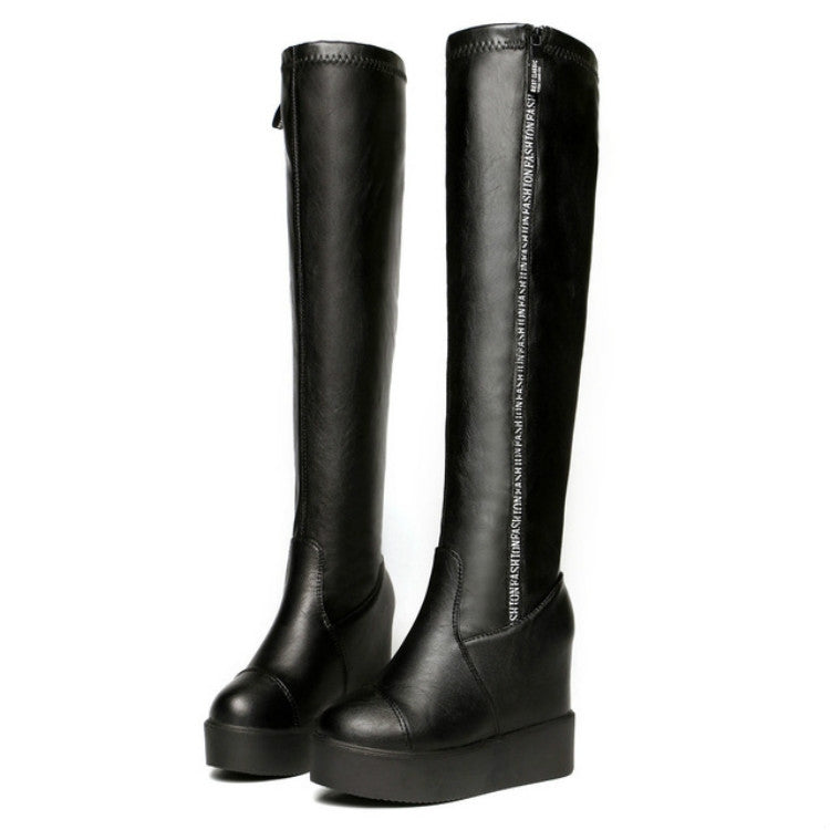 Faux Leather Zipper Style Long Boots High Heel, Size:39