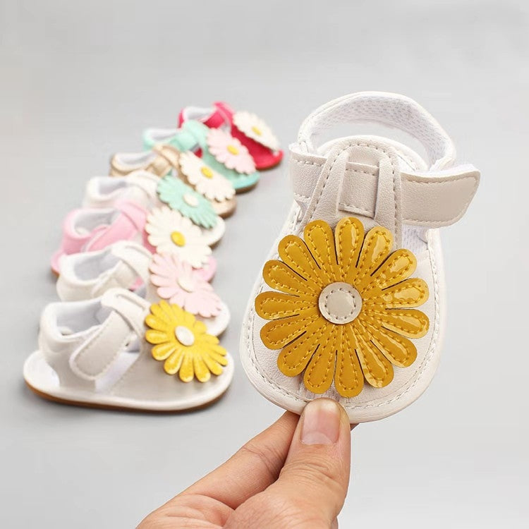 Newborn Baby Soft PU Large Sunflower Sandals, Size:13cm