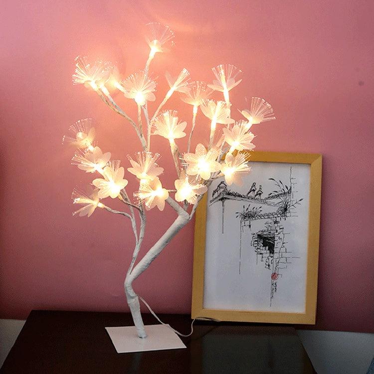 24 Lights Cherry Tree Lamp Table Lamp Room Layout Decoration Creative Bedside Night Light Gift, Style:Fiber Optic White Tree