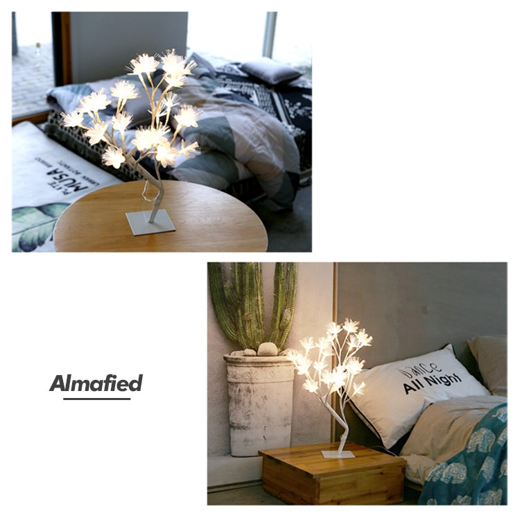 24 Lights Cherry Tree Lamp Table Lamp Room Layout Decoration Creative Bedside Night Light Gift, Style:Fiber Optic White Tree